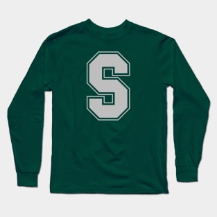 Monogram Grey Green College House Initial S Long Sleeve T-Shirt